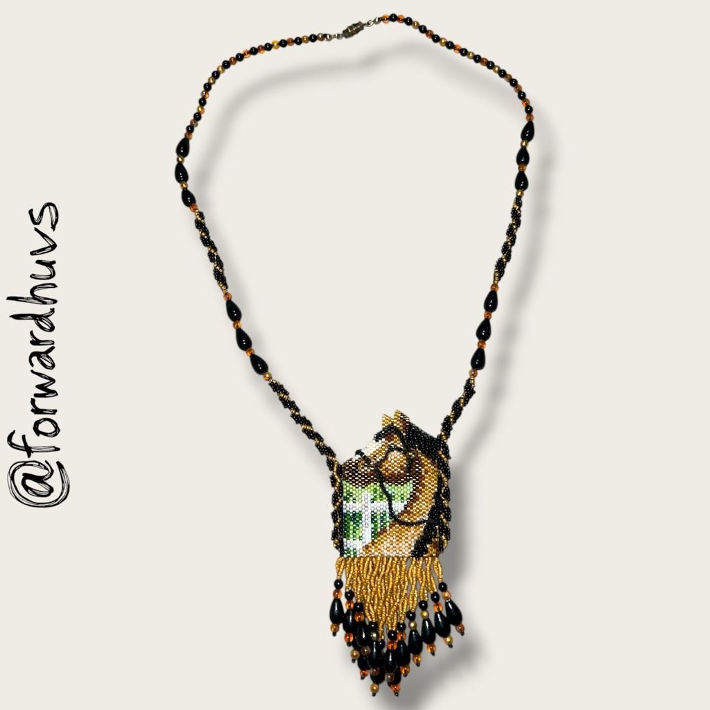 Handcrafted Seed Bead Horse Necklace Beaded Pendant With Fringe